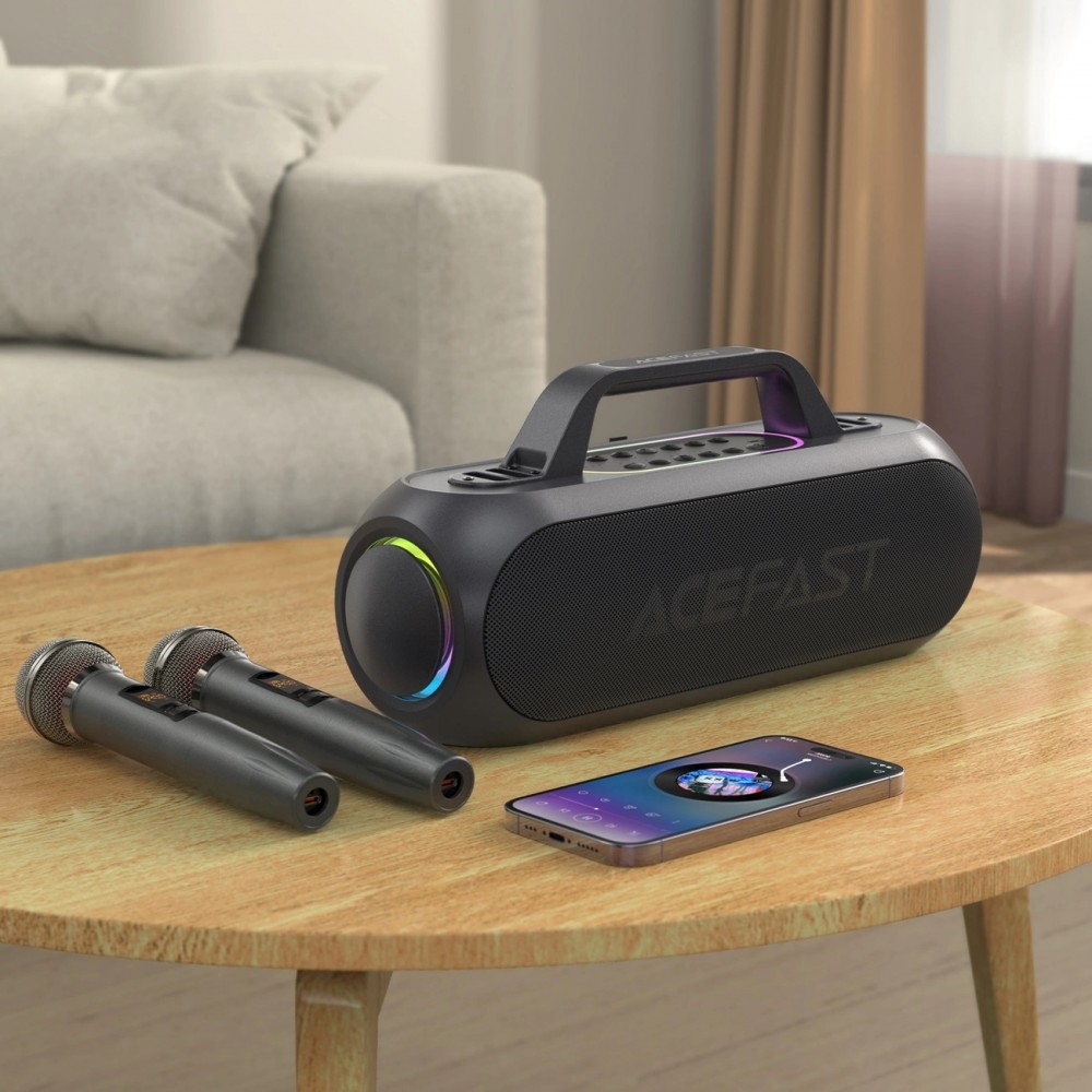 Acefast K1 - Kabelloser Bluetooth Karaoke Lautsprecher mit 2 Mikrofonen - Schwarz