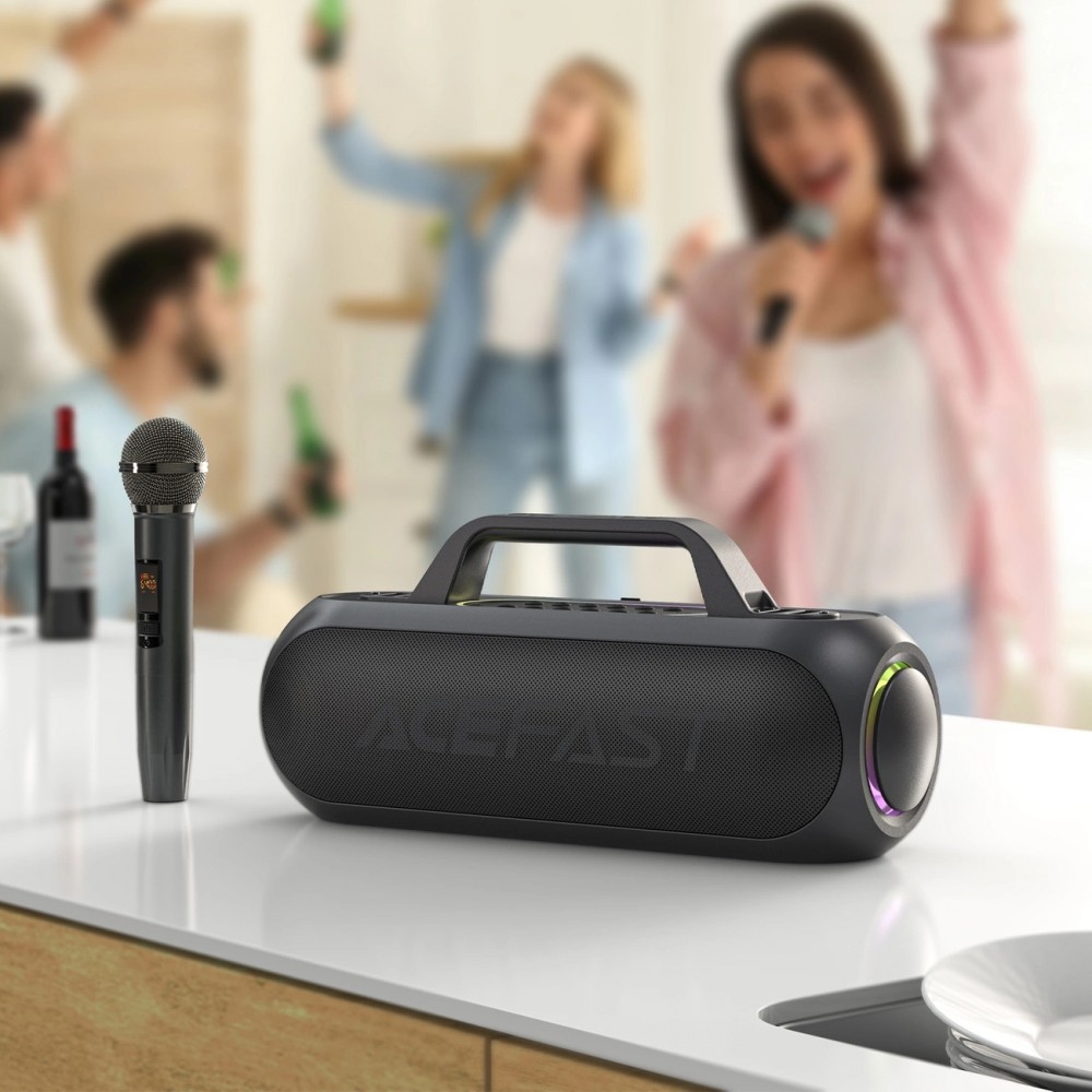 Acefast K1 - Kabelloser Bluetooth Karaoke Lautsprecher mit 2 Mikrofonen - Schwarz