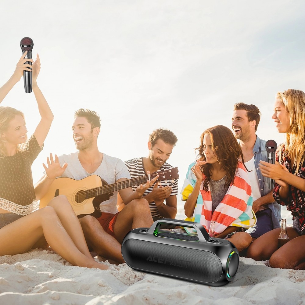 Acefast K1 - Kabelloser Bluetooth Karaoke Lautsprecher mit 2 Mikrofonen - Schwarz