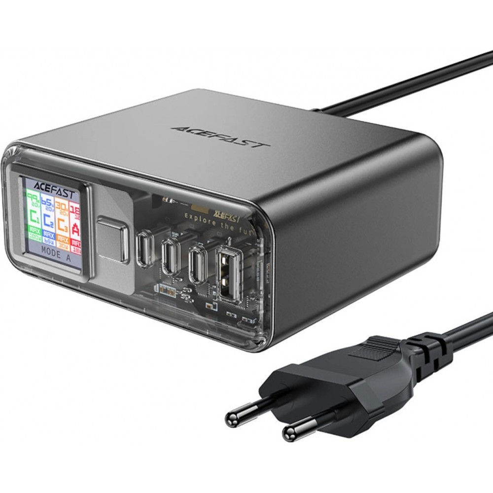 Acefast Z4 - Adaptateur Multifonction chargeur ultra puissant 218W 4 Ports PD GaN (3x USB-C + 1x USB-A) - Gris