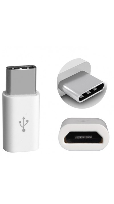 Adaptateur de chargeur / branchement - Micro-USB (entré) vers USB-C (sortie) - Blanc
