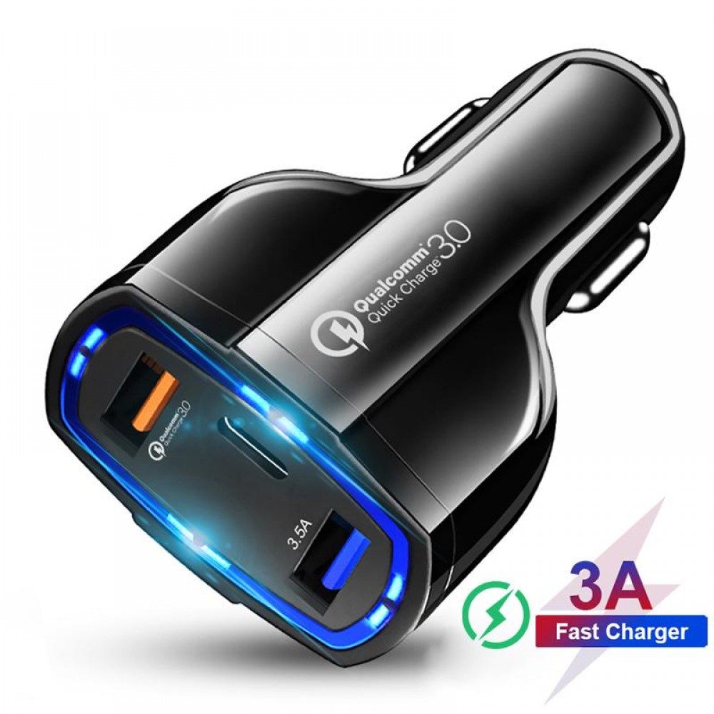 Chargeur Allume-Cigare Double USB + USB-C (Type C) 3.5A Fast