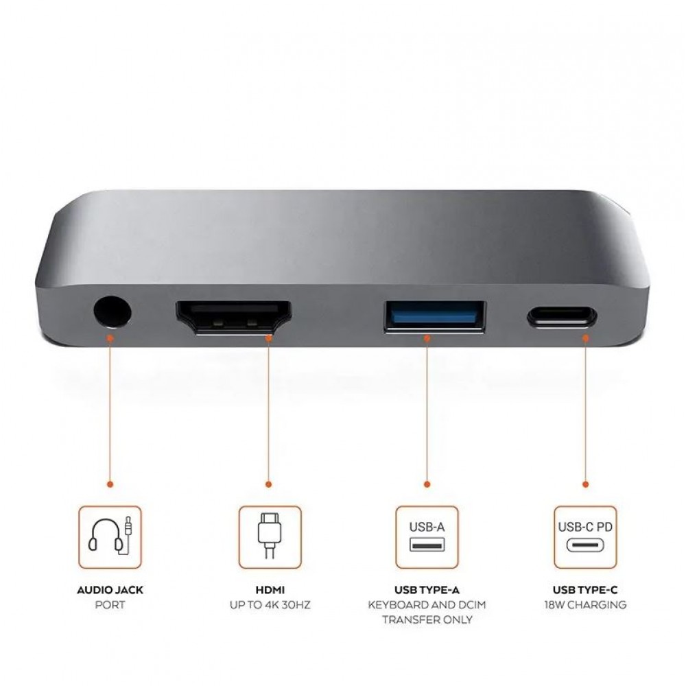 USB-C Multi-Port Adapter für Apple iPad Aluminium 4 in 1 USB 3.0-AUX-HDMI - Silber