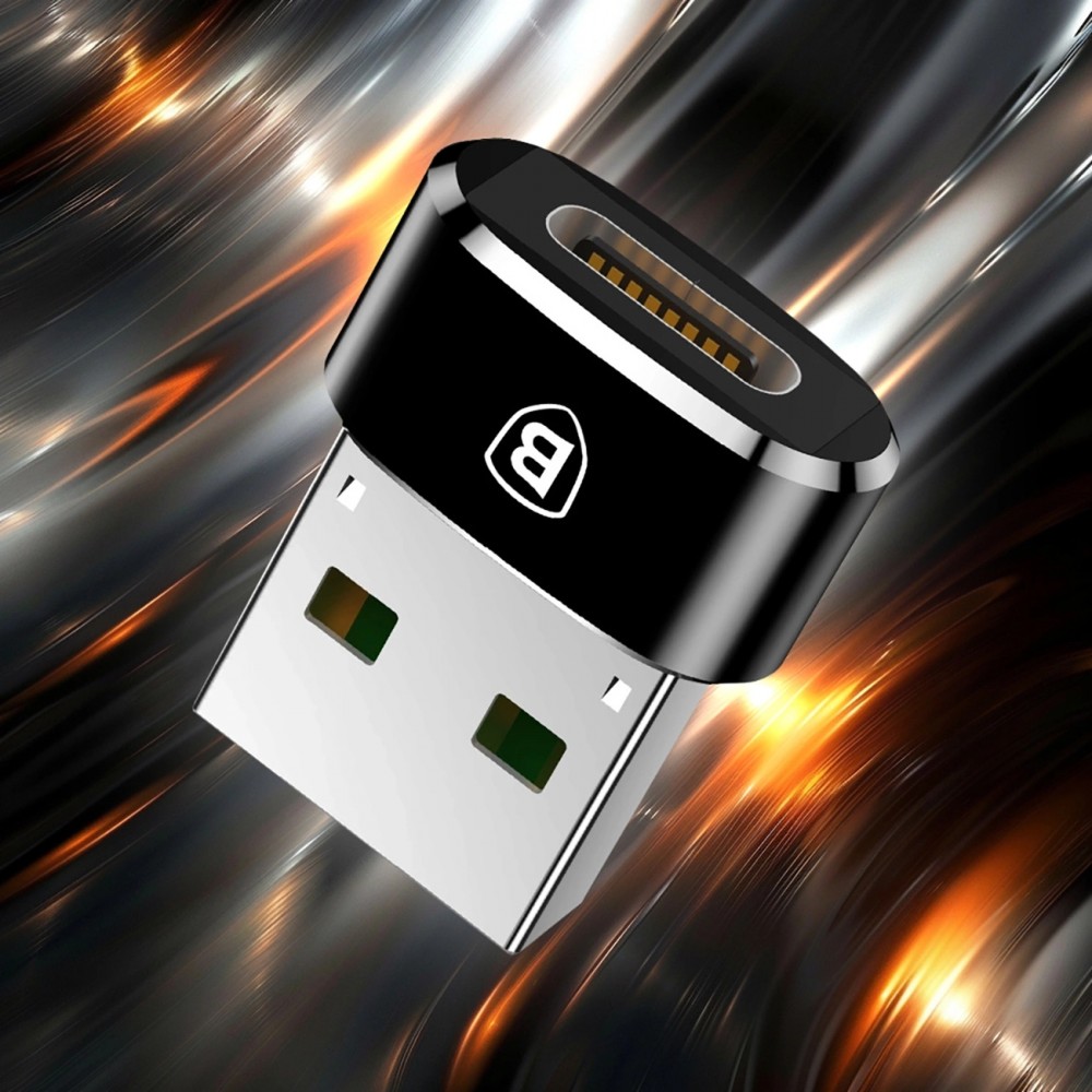 Baseus Mini USB-C zu USB-A Adapter kompakt schnellladefähig vielseitig - Schwarz