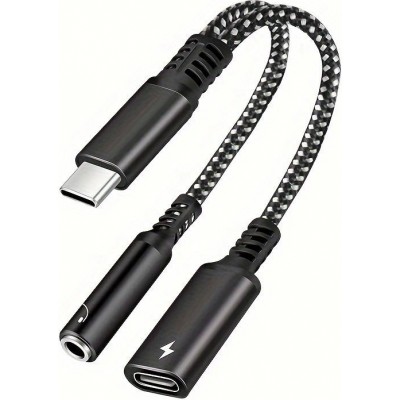 2-in-1-Audioadapter USB-C auf 3,5-mm-Klinke AUX + USB-C 30W Fast Charge - Schwarz