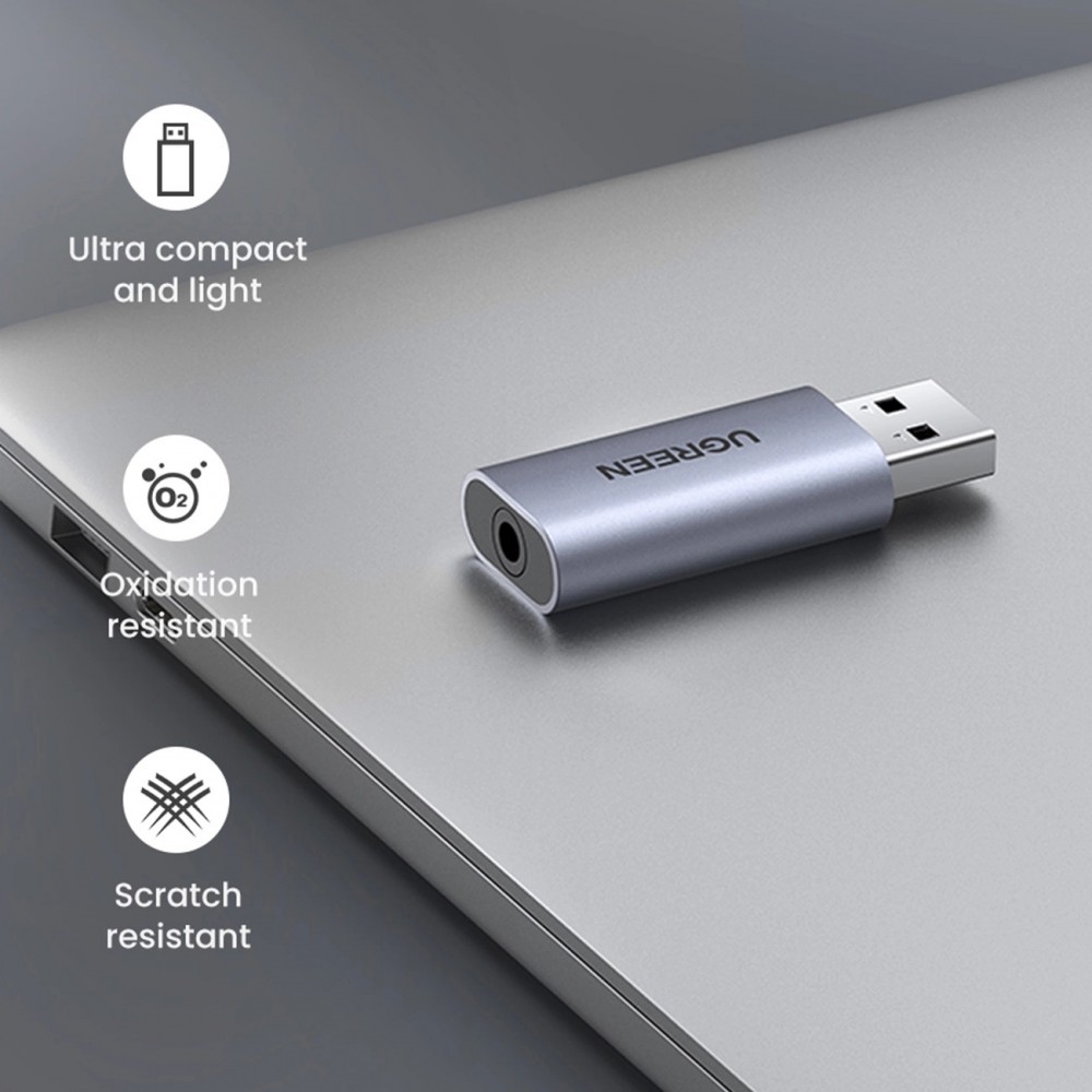 Adaptateur audio Ugreen CM383 pour écouteurs et haut-parleurs - Gris