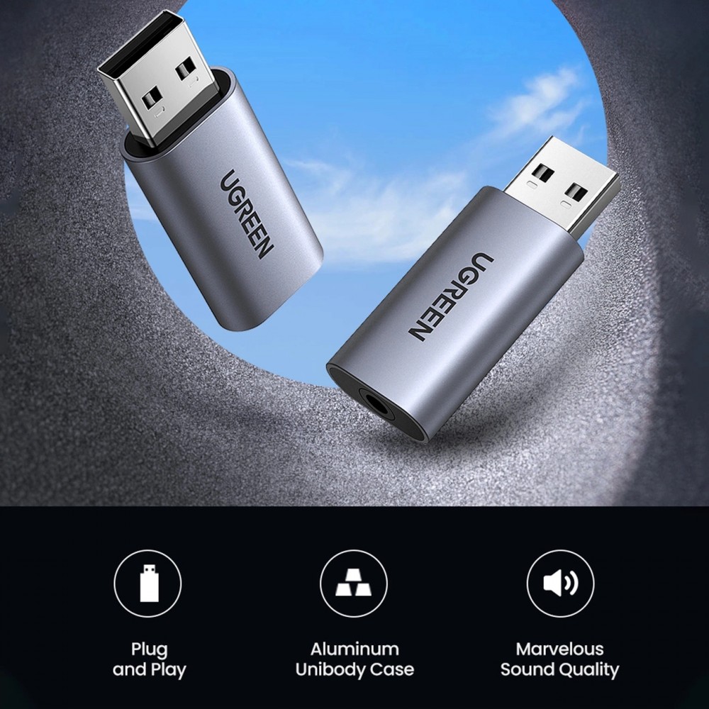 Adaptateur audio Ugreen CM383 pour écouteurs et haut-parleurs - Gris