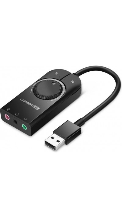 Adaptateur audio externe Ugreen carte son USB jack 3.5 mm avec contrôle du volume 15 cm - Noir