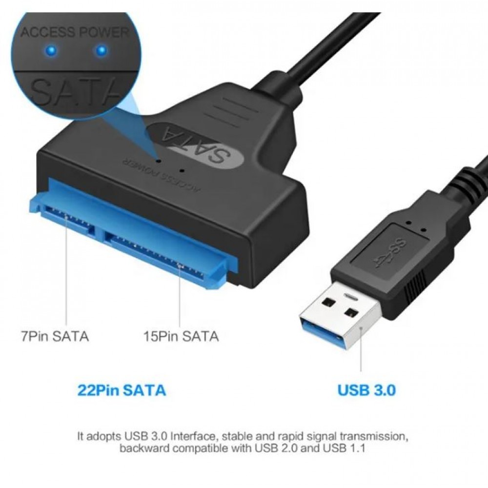 Adaptateur câble USB 3.0 discque dur SSD SATA III - Noir