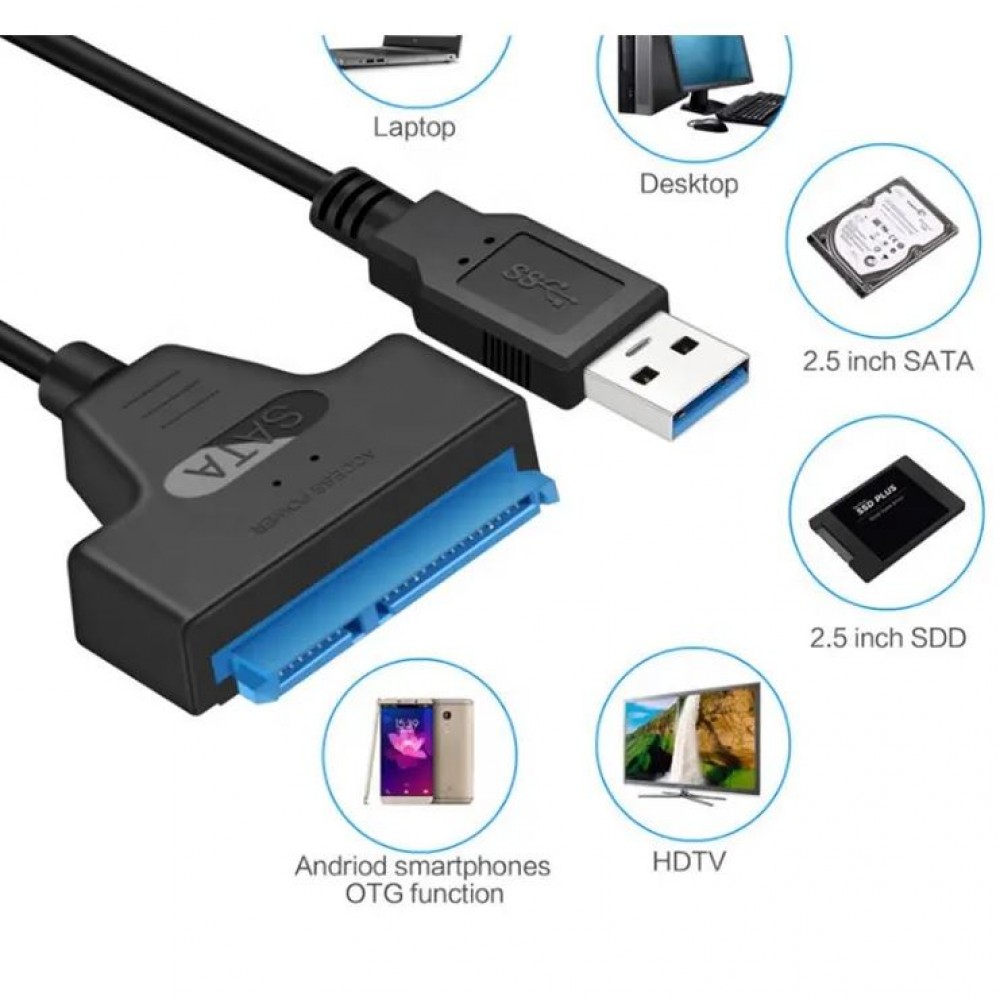 Adaptateur câble USB 3.0 discque dur SSD SATA III - Noir