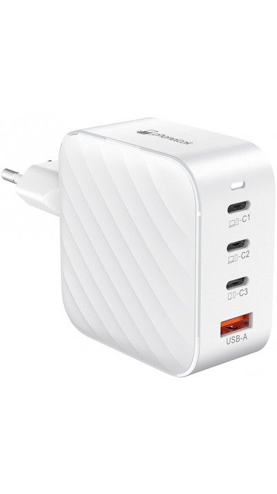 Adaptateur chargeur secteur GaN 100W 3x USB-C et 1x USB-A (Power Delivery) - PhoneLook - Blanc