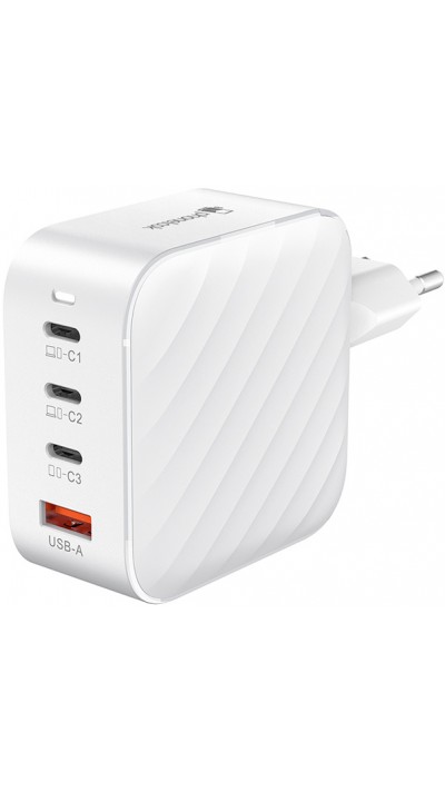 Adaptateur chargeur secteur GaN 120W 3x USB-C et 1x USB-A (Power Delivery) - PhoneLook - Blanc