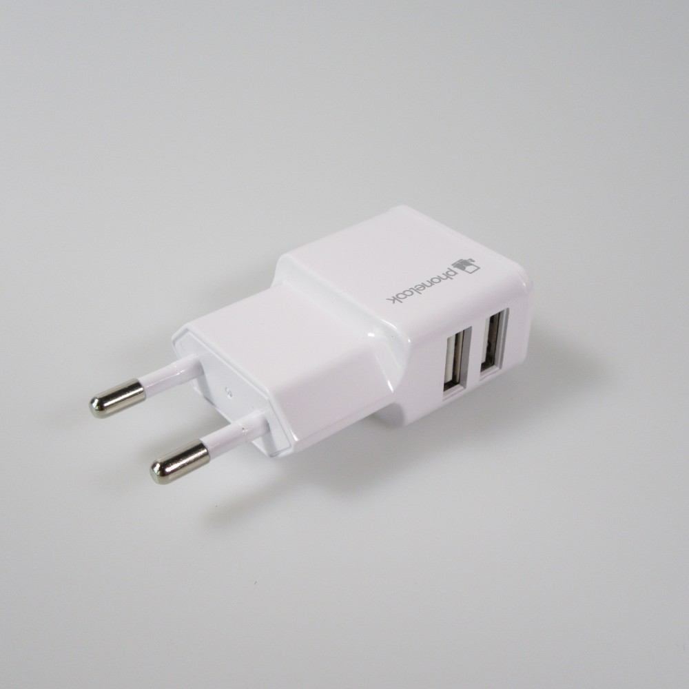 Adaptateur chargeur secteur double USB-A 10W PhoneLook - Blanc