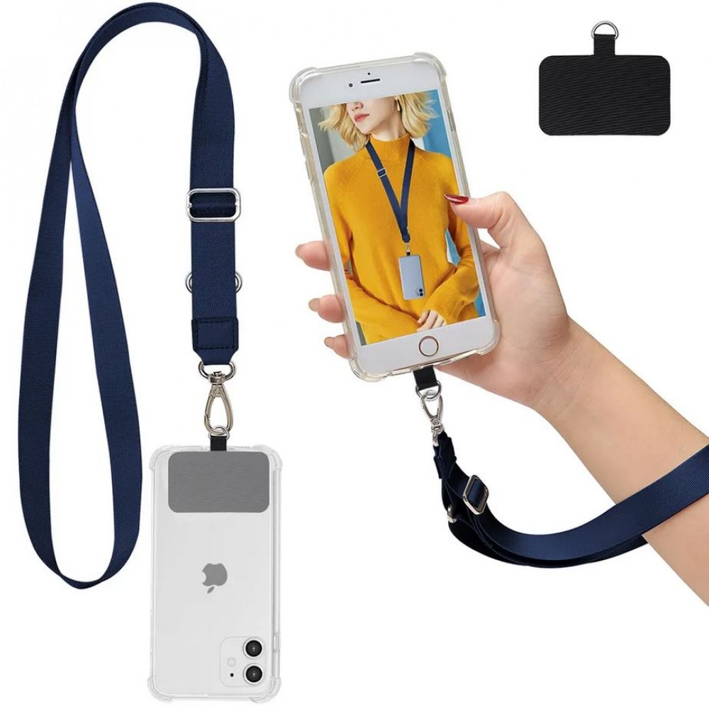 Adaptateur de lanière universel pour les coques de smartphone, les porte-clés, les appareils photo et plus - Bleu