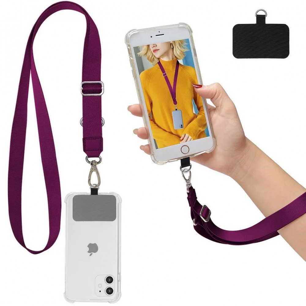 Universal Halsband Adapter für Smartphone-Hüllen, Schlüsselanhänger, Kameras und mehr - Violett