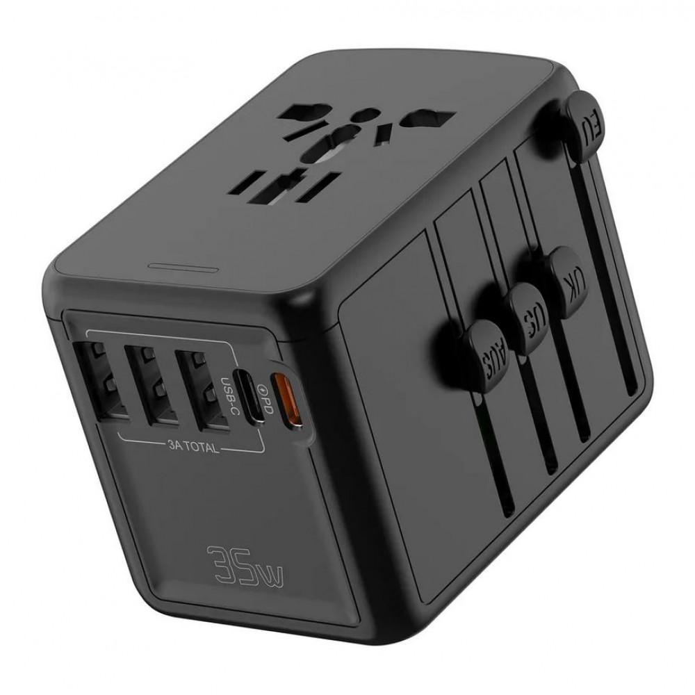 Adaptateur de voyage 35W multiprise UE-UK-US-AU 3x USB-A et 2x USB-C  PowerDelivery - Noir - Acheter sur PhoneLook