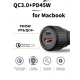 Adaptateur double USB 45W pour voiture Allume-cigare Power Delivery et QC3.0 Fast Charge - Noir