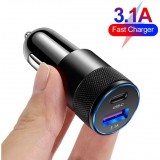 Adaptateur double USB allume-cigare 15W 3.1A Power Delivery USB-A & USB-C - Argent