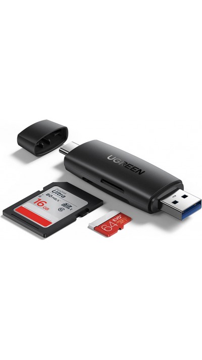 Adaptateur lecteur de cartes mémoire SD / micro SD Ugreen USB-A / USB-C (CM304) - Noir