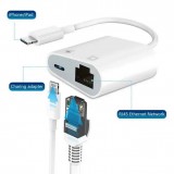 Adaptateur multiport Lightning vers RJ45 Ethernet LAN avec port alimentation USB-C - Blanc