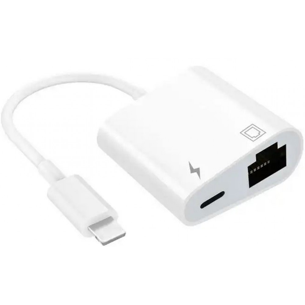 Multiport Lightning zu RJ45 Ethernet LAN Adapter mit USB-C Power Anschluss - Weiss