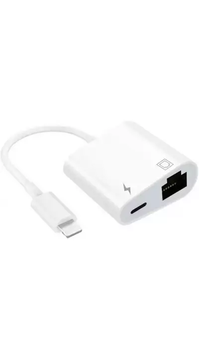 Adaptateur multiport Lightning vers RJ45 Ethernet LAN avec port d'alimentation USB-C - Blanc