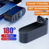 Adaptateur multiport USB 3.0 rotatif 180° 4 en 1 (3x USB-A / 1x USB-C) compact pour accessoires PC - Noir