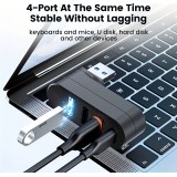 Adaptateur multiport USB 3.0 rotatif 180° 4 en 1 (3x USB-A / 1x USB-C) compact pour accessoires PC - Noir