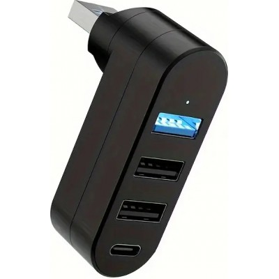 Adaptateur multiport USB 3.0 rotatif 180° 4 en 1 (3x USB-A / 1x USB-C) compact pour accessoires PC - Noir