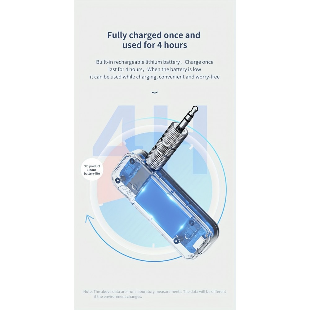 Adaptateur sans fil Bluetooth 5.0 double fonction émetteur récepteur audio jack 3,5 mm USB rechargeable - Noir