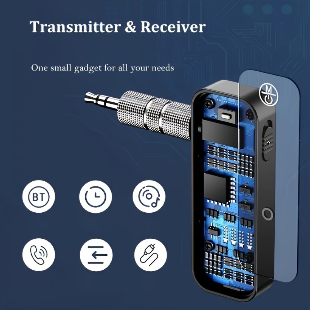 Adaptateur sans fil Bluetooth 5.0 double fonction émetteur récepteur audio jack 3,5 mm USB rechargeable - Noir