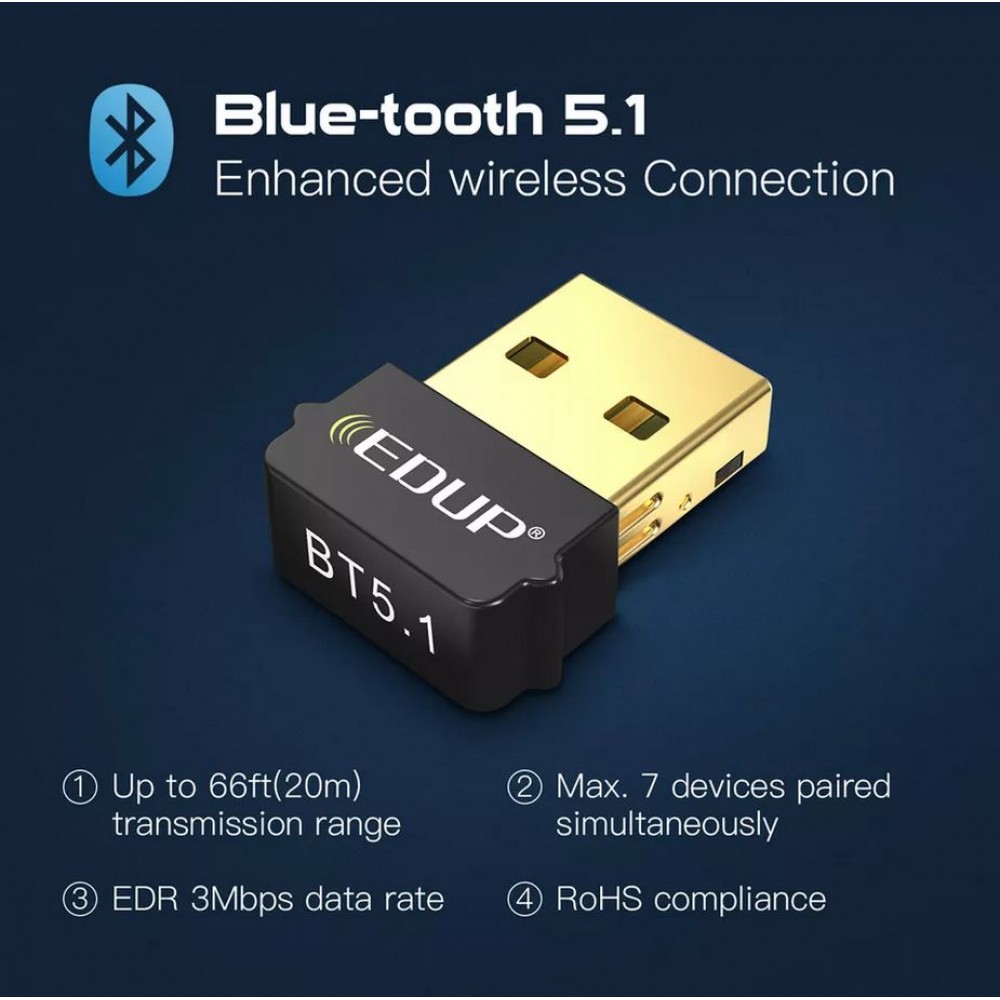 Adaptateur universel Bluetooth 5.1 - Connexion sans-fil à un PC sans Bluetooth