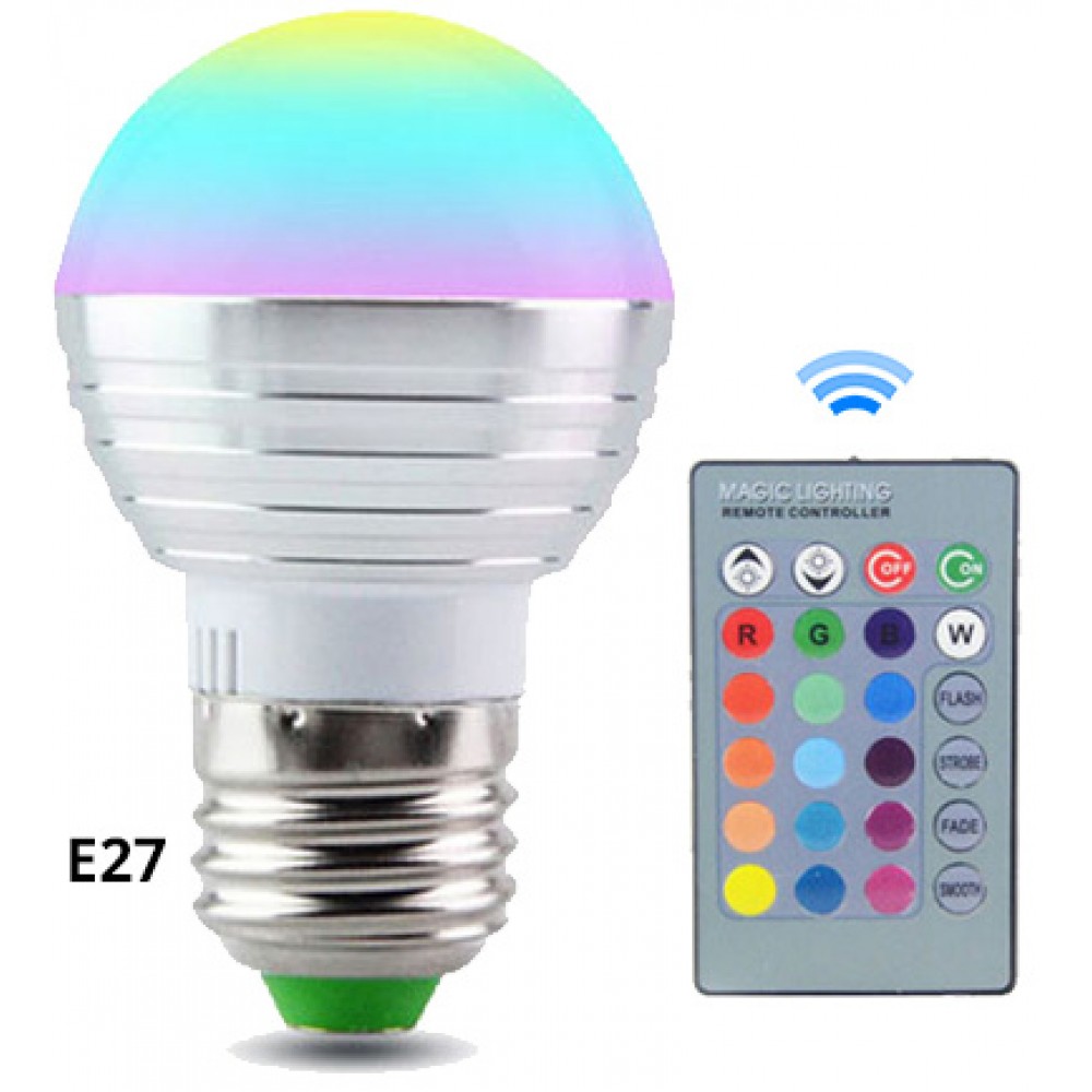Ampoule de couleur LED E27 - 16 couleurs différentes, télécommande