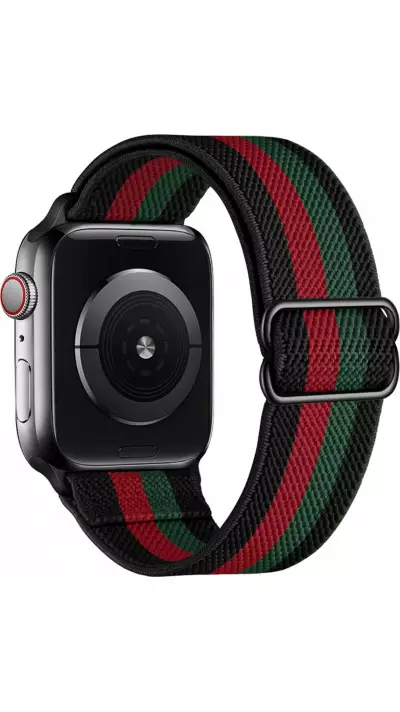 Apple Watch 44/45/46/49 mm - Bracelet nylon élastique sport, réglable, souple, lavable - Rayure rouge et - Vert