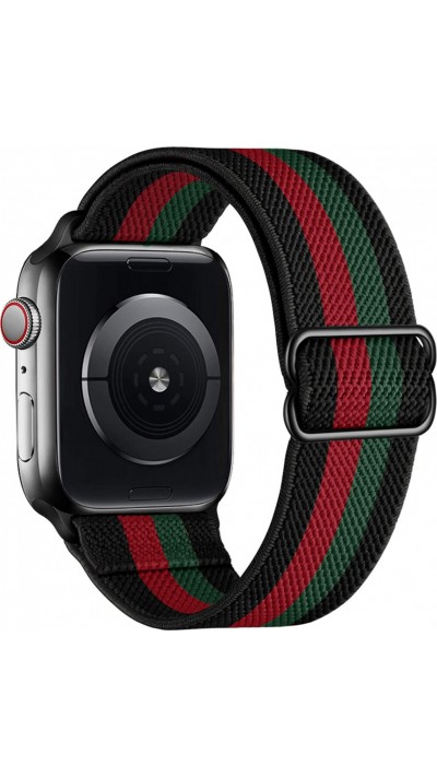 Apple Watch 42mm / 44mm / 45mm - Bracelet nylon élastique sport, réglable, souple, lavable - Rayure rouge et - Vert