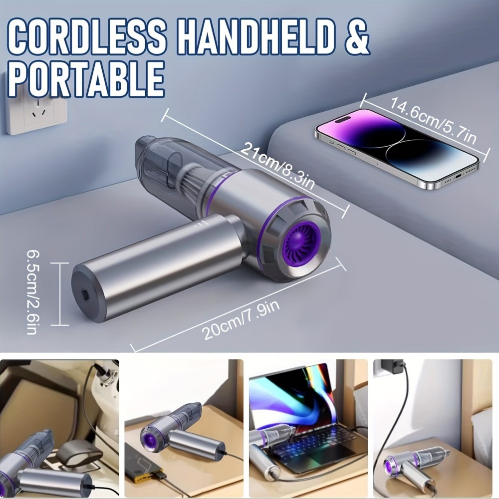 Aspirateur portable / compresseur à air 4 en 1 haute puissance 20000PA mini sans fil rechargeable pour voiture / maison / bureau
