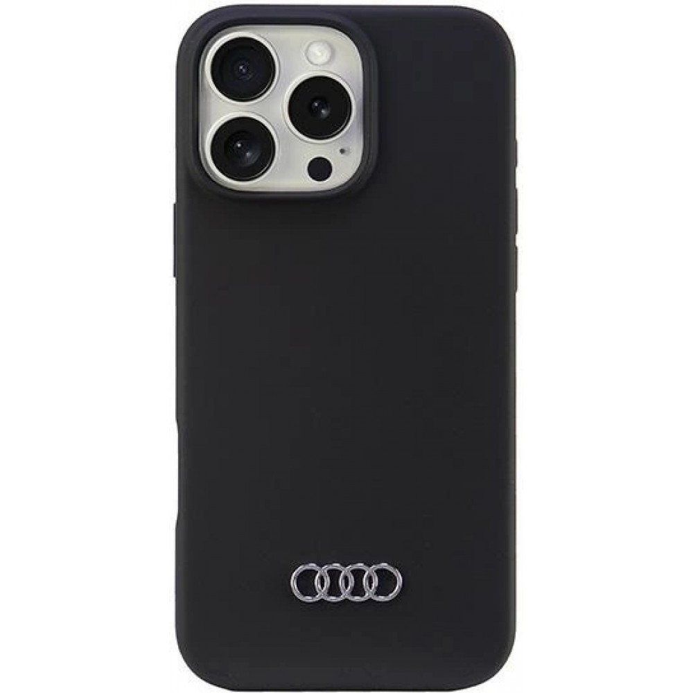 Coque iPhone 16 Pro Max - Audi silicone Soft Touch avec logo - Noir