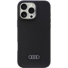 Coque iPhone 16 Pro Max - Audi silicone Soft Touch avec logo - Noir