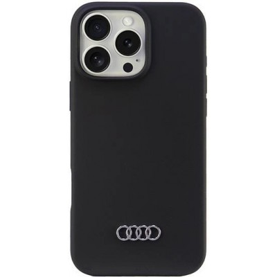 Coque iPhone 16 Pro Max - Audi silicone Soft Touch avec logo - Noir