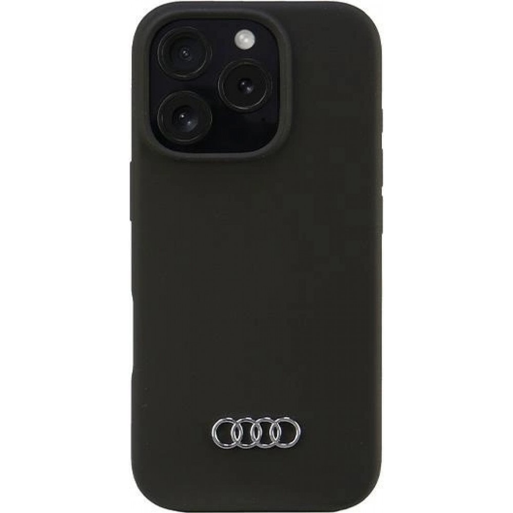 iPhone 16 Pro Case Hülle - Audi Silikon Soft Touch mit Logo - Schwarz