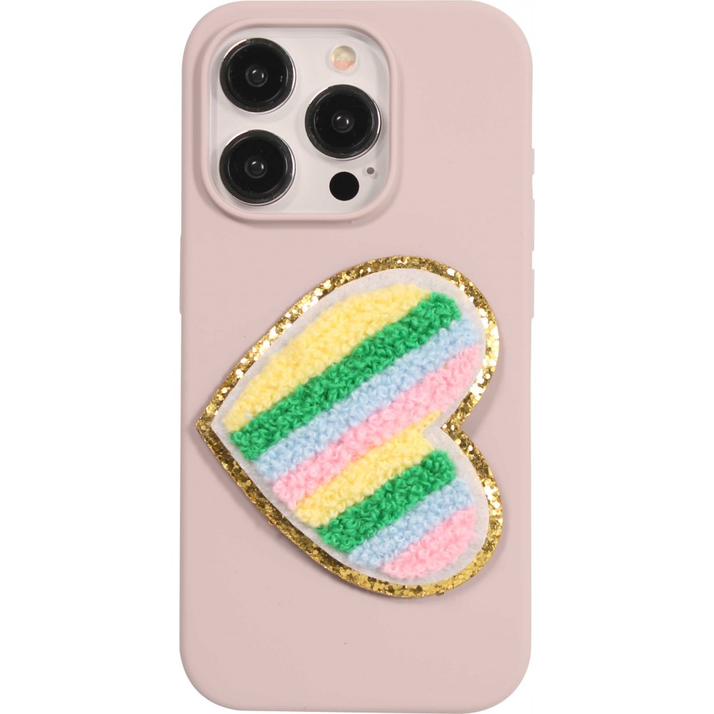 Autocollant sticker pour téléphone/tablette/ordinateur brodé en 3D - Coeur multicolore
