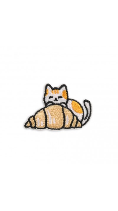 Autocollant sticker pour téléphone/tablette/ordinateur brodé en 3D - Cat with Croissant