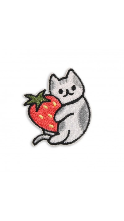 Sticker Aufkleber für Handy/Tablet/Computer 3D gestickt - Cat with Strawberry