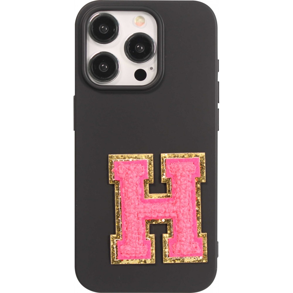 Autocollant sticker pour téléphone/tablette/ordinateur brodé en 3D rose foncé - Lettre H