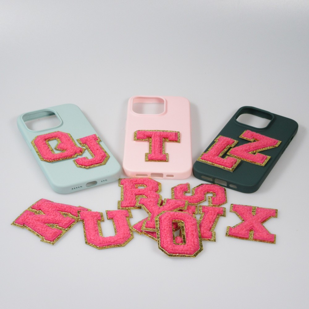 Autocollant sticker pour téléphone/tablette/ordinateur brodé en 3D rose foncé - Lettre N