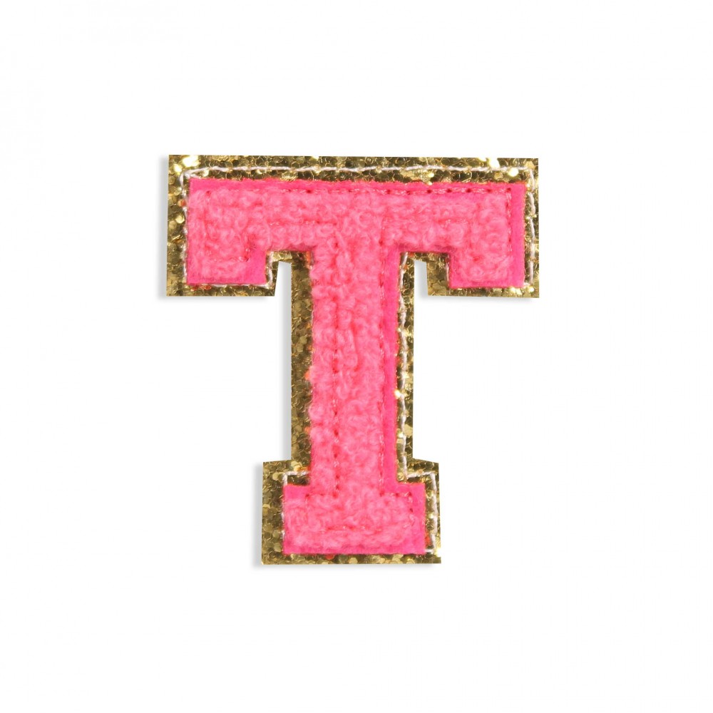 Autocollant sticker pour téléphone/tablette/ordinateur brodé en 3D rose foncé - Lettre T