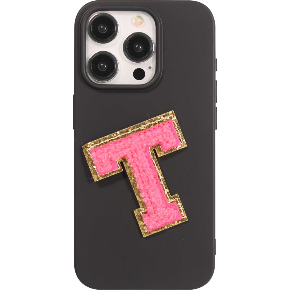 Autocollant sticker pour téléphone/tablette/ordinateur brodé en 3D rose foncé - Lettre T