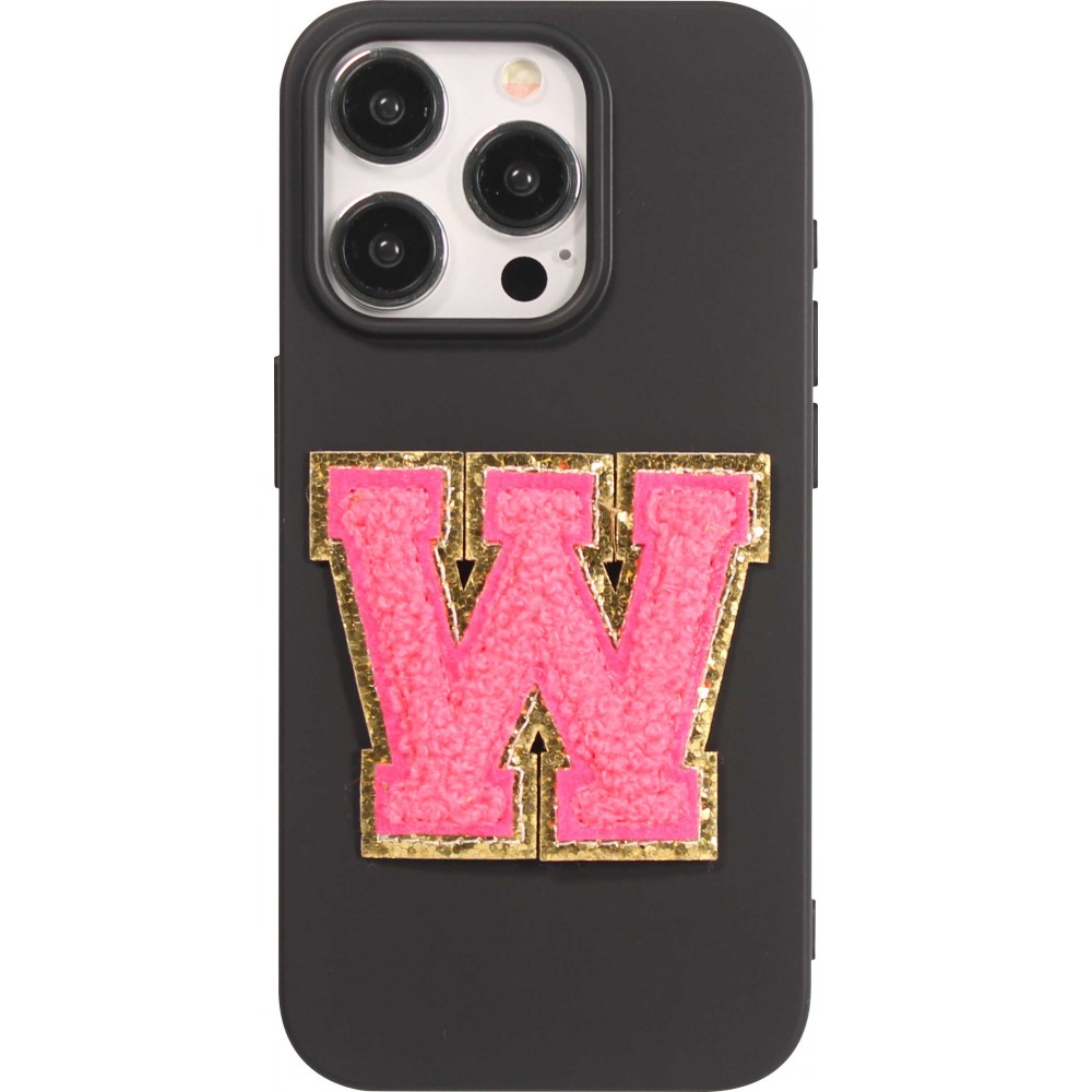 Autocollant sticker pour téléphone/tablette/ordinateur brodé en 3D rose foncé - Lettre W