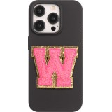 Autocollant sticker pour téléphone/tablette/ordinateur brodé en 3D rose foncé - Lettre W