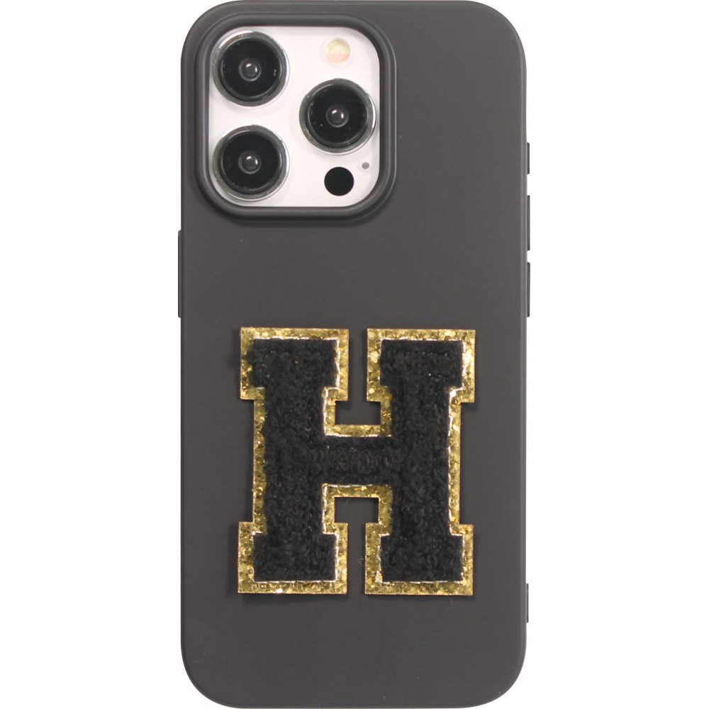 Autocollant sticker pour téléphone/tablette/ordinateur brodé en 3D noir - Lettre H